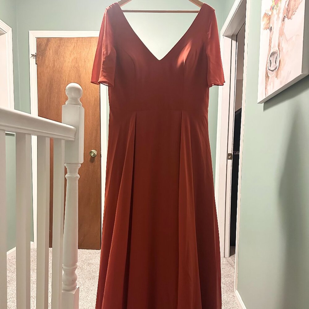 Stacees Burnt Orange A-line Chiffon Bridesmaid Dress - size 16